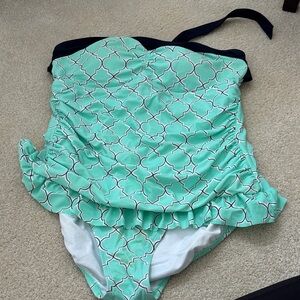 Crown & Ivy Mint and Navy Geometric One Piece